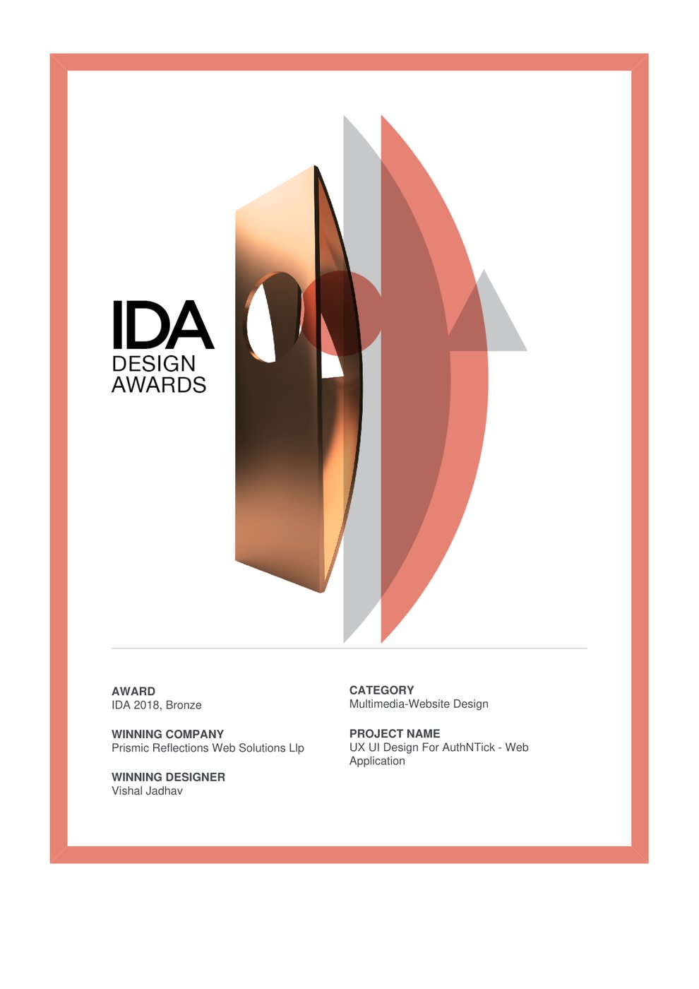 IDA Design Award certificate